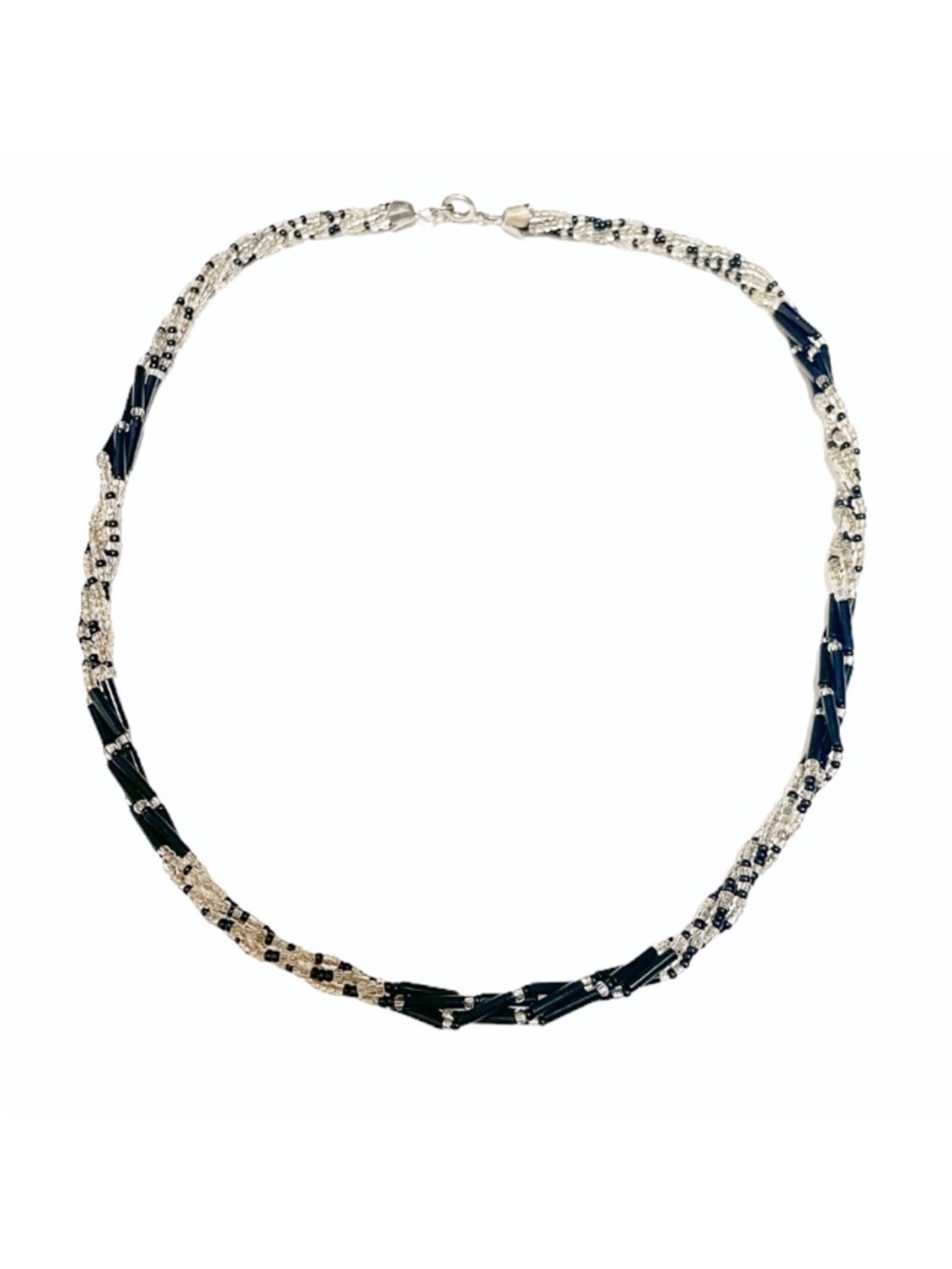 Vintage handmade black and white beaded twist necklace